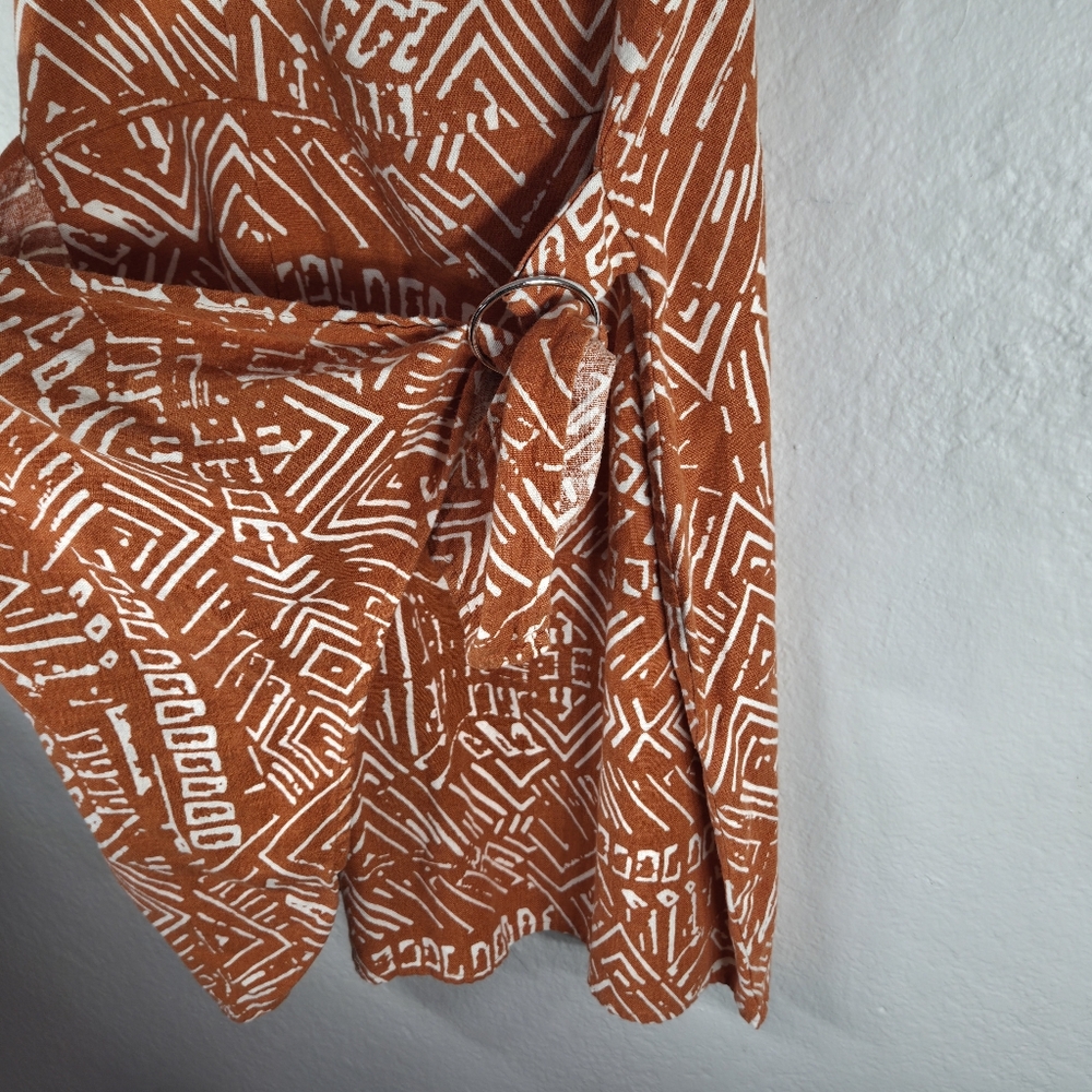 Forever 21 Women’s Linen Size S Mini Dress Sleeveless Wrap Front Dusty Orage - Picture 7 of 16